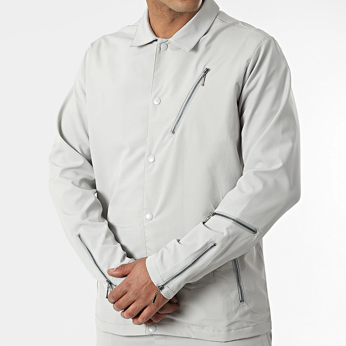 Ensemble Veste Et Pantalon Jogging KL-2060 Gris Clair de ADJ 5 Ensemble Veste Et Pantalon Jogging KL-2060 Gris Clair de ADJ – Image 3