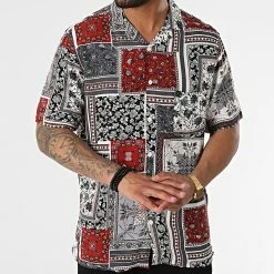 Chemise Manches Courtes Bandana Floral KL-2059 Blanc Gris Rouge de ADJ -ADJ Soldes adj 318797 KL 2059 BANDANA ROUGE 20220512T091348 03