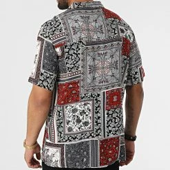 Chemise Manches Courtes Bandana Floral KL-2059 Blanc Gris Rouge de ADJ -ADJ Soldes adj 318797 KL 2059 BANDANA ROUGE 20220512T091350 04