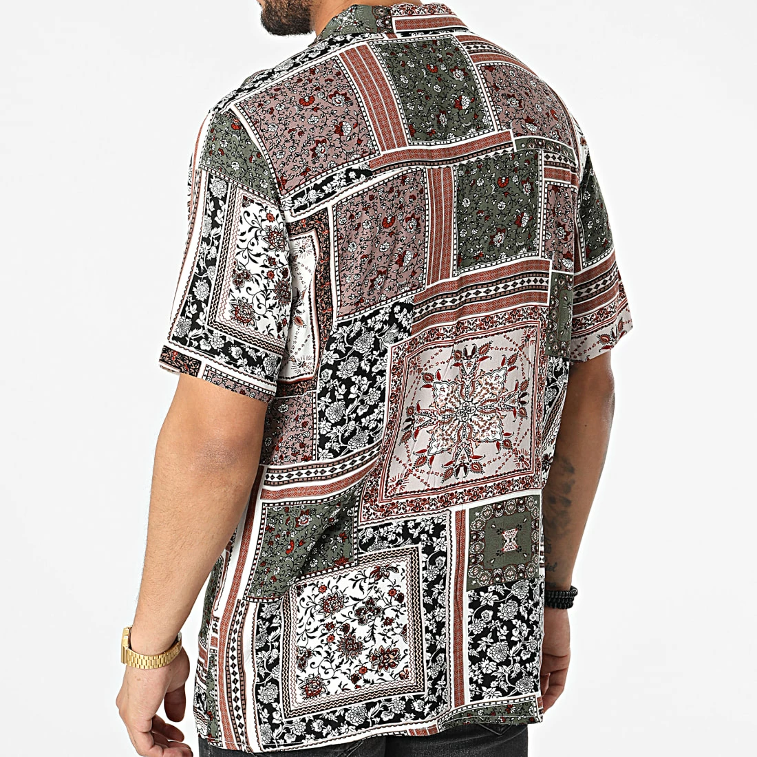 Chemise Manches Courtes Bandana Floral KL-2059 Blanc Marron Vert Kaki de ADJ 6 Chemise Manches Courtes Bandana Floral KL-2059 Blanc Marron Vert Kaki de ADJ – Image 4
