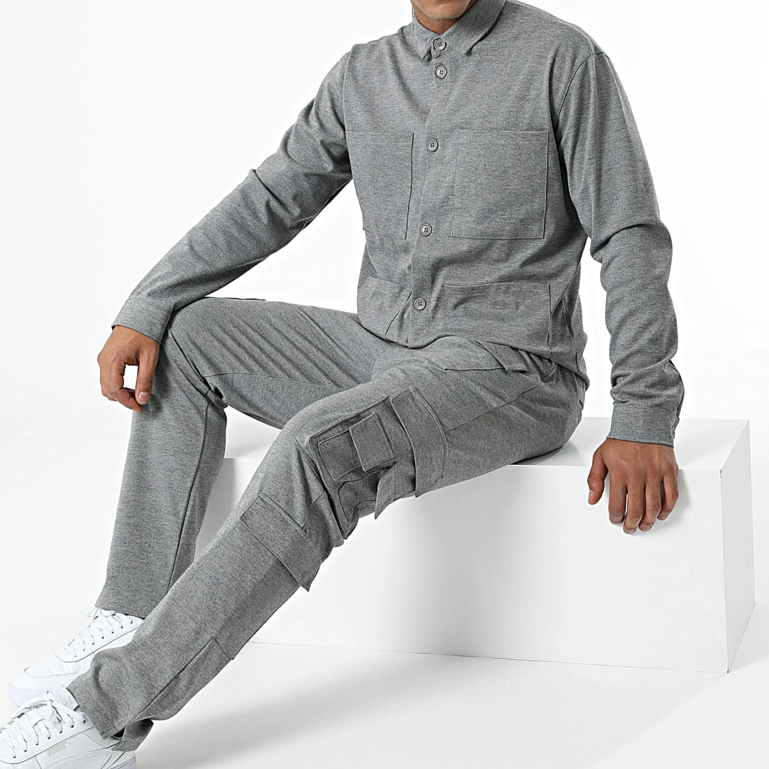 Ensemble Surchemise Et Pantalon Cargo ES-002 Gris Chiné de ADJ 3 Ensemble Surchemise Et Pantalon Cargo ES-002 Gris Chiné de ADJ