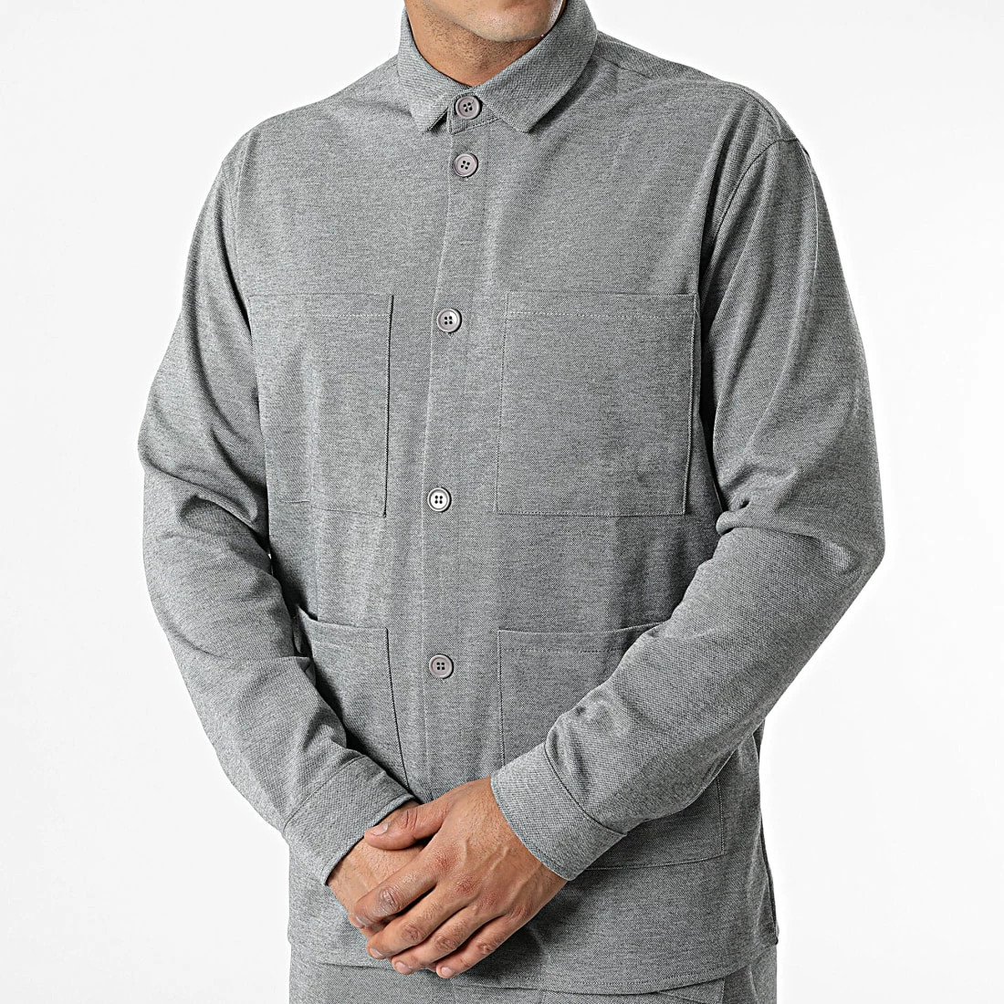 Ensemble Surchemise Et Pantalon Cargo ES-002 Gris Chiné de ADJ 5 Ensemble Surchemise Et Pantalon Cargo ES-002 Gris Chiné de ADJ – Image 3