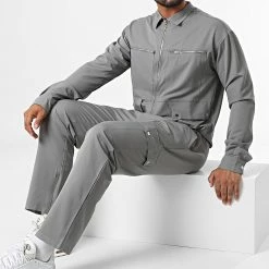 Ensemble Veste Zippée Et Pantalon Cargo KL-2093 Gris de ADJ