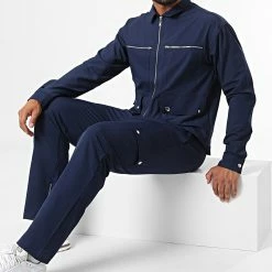 Ensemble Veste Zippée Et Pantalon Cargo KL-2093 Bleu Marine de ADJ
