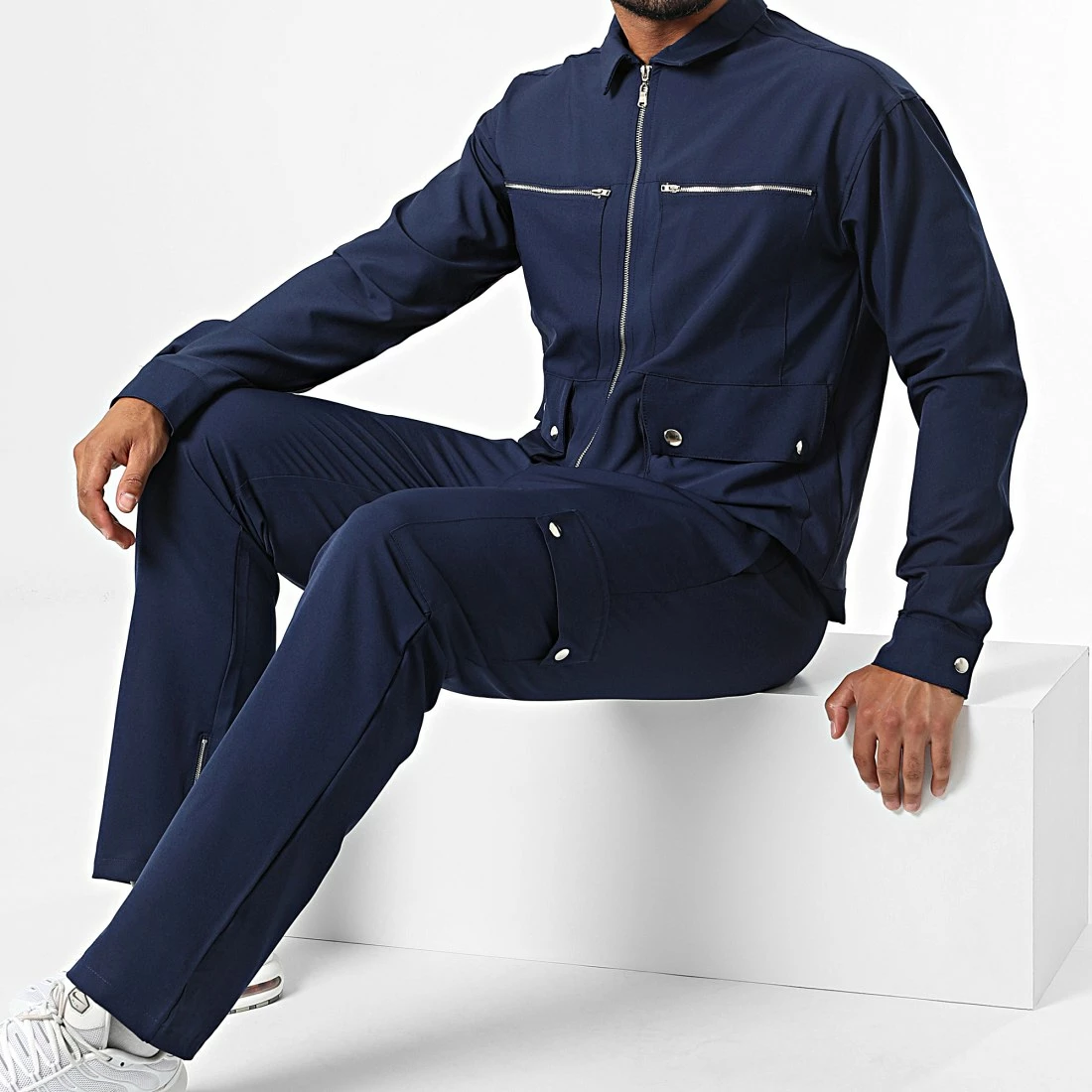 Ensemble Veste Zippée Et Pantalon Cargo KL-2093 Bleu Marine de ADJ 3 Ensemble Veste Zippée Et Pantalon Cargo KL-2093 Bleu Marine de ADJ