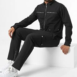 Ensemble Veste Zippée Et Pantalon Cargo KL-2093 Noir de ADJ