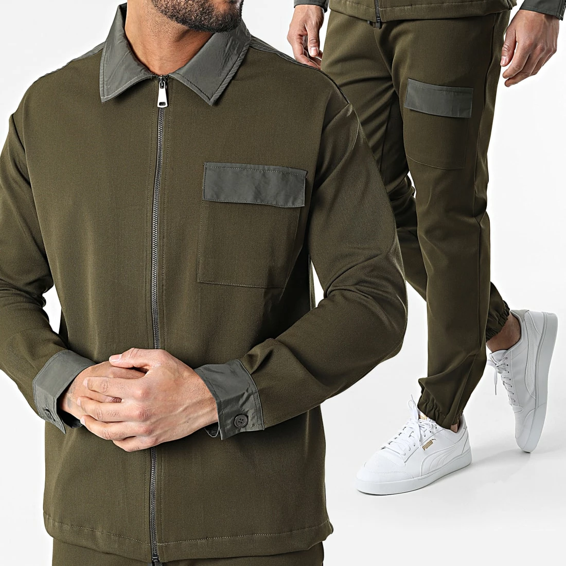 Ensemble Veste Jogging KL-2031 Vert Kaki de ADJ 3 Ensemble Veste Jogging KL-2031 Vert Kaki de ADJ