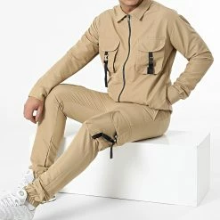 Ensemble Veste Zippée Et Jogger Pant KL-2012 Beige de ADJ