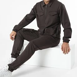 Ensemble Veste Zippée Et Jogger Pant KL-2050 Marron de ADJ